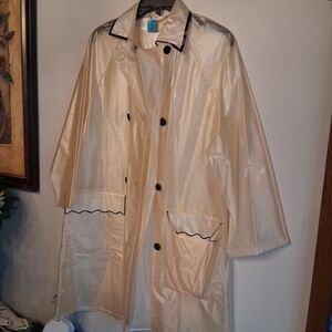 Genuine Vjntage Classic Cream Rain Coat  Coat with Black Trim With Bonnet